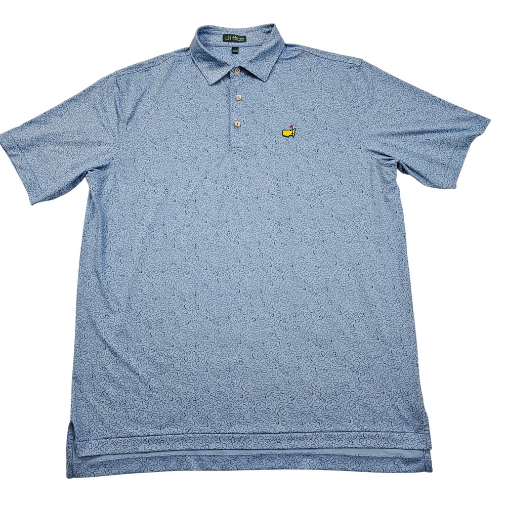 Masters Peter Millar Polo Mens L Blue Augusta National Pebble Print Golf Shirt